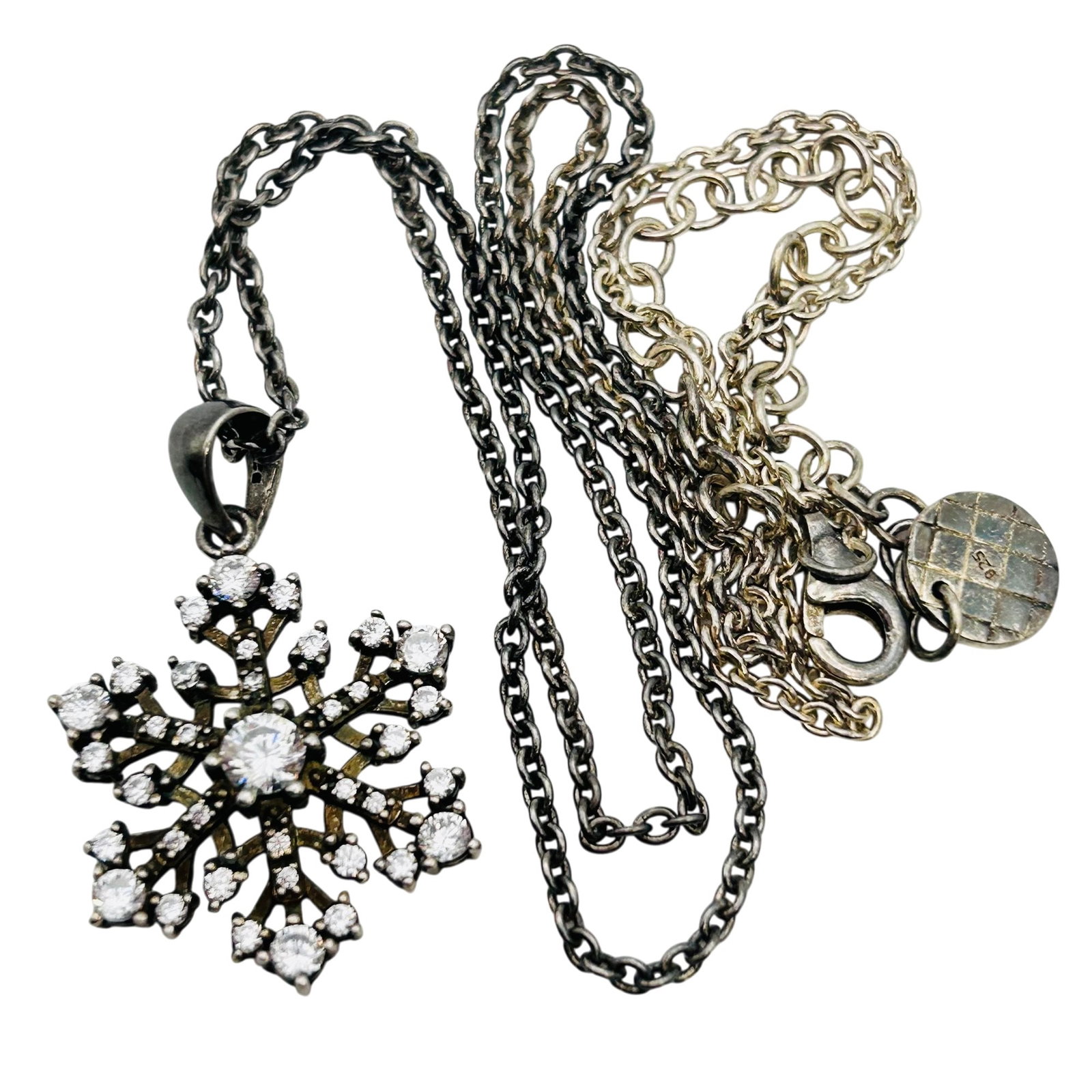 TALBOTS Sterling Rhinestone Snowflake Pendant Cable Chain Necklace 7.61 G: TALBOTS Sterling rhinestone snowflake pendant cable chain necklace 7.61 g