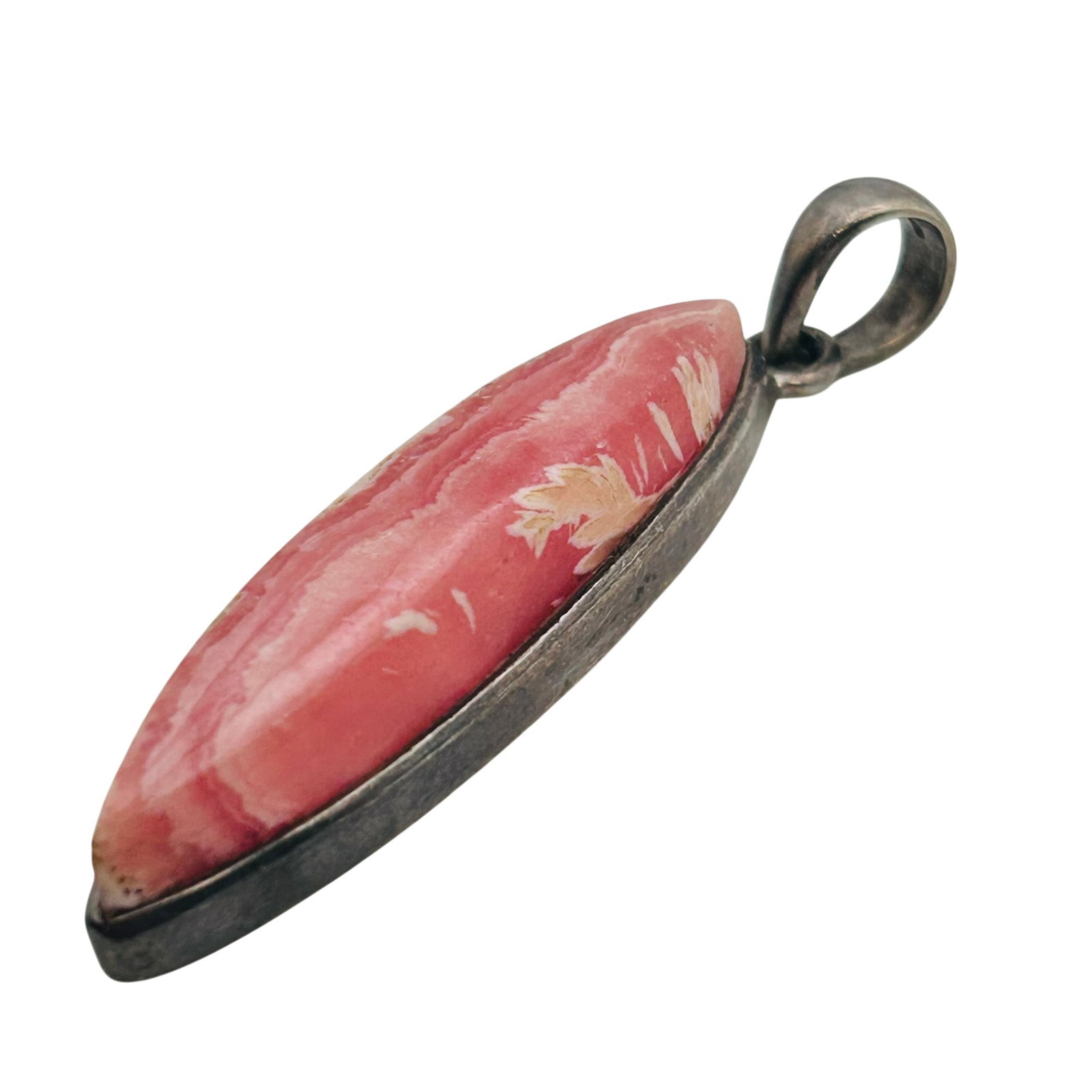 Rhodochrosite Sterling Long Oval Pendant 9.65 G: Rhodochrosite sterling long oval pendant 9.65 g