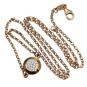 Turkey Sterling 18 Inch Cable Chain Clear Stone Round Pendant Necklace 1.84 G