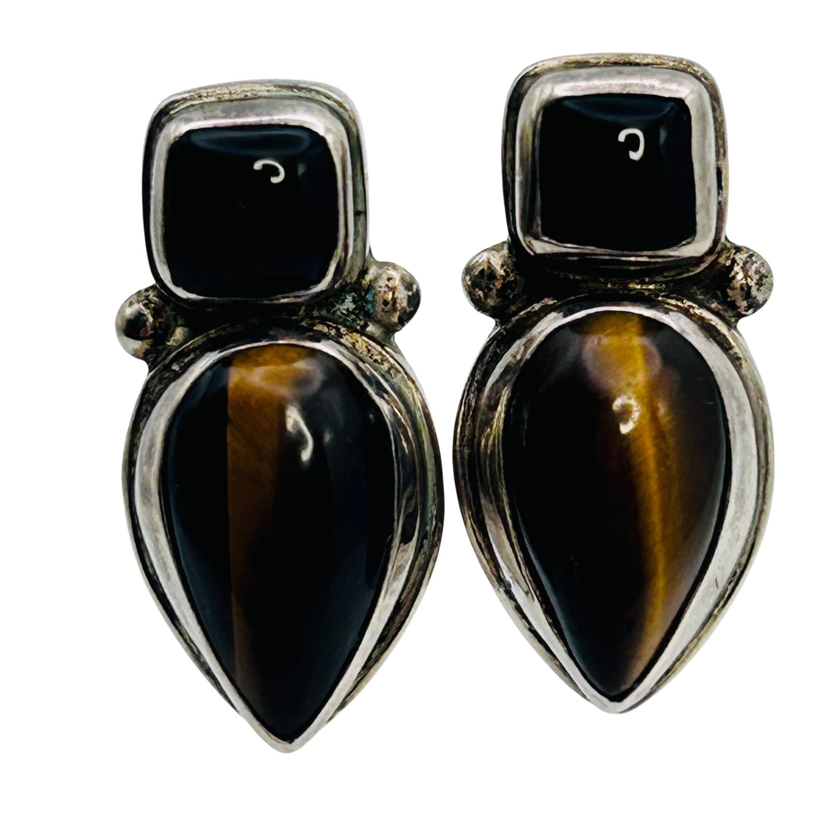 Tigers Eye Sterling Pushback Earrings 8.2 G (1 of 5)