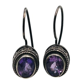 Amethyst Sterling Dangle Earrings 4.93 G