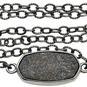 Druzy Quartz Pendant Sterling Cable Chain Necklace 13.17 G