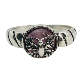Sterling Butterfly Over Pink Stone Ring Size 7.5, 2.8 G