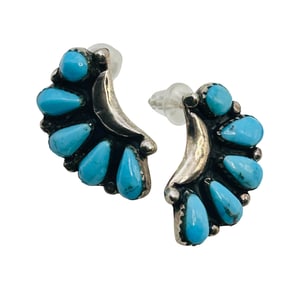 Southwest Turquoise Sterling Fan Earrings 4.08