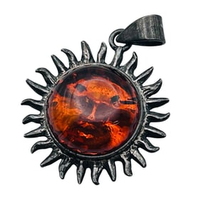 Amber Sterling Sun Pendant 5.25 G