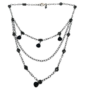 SILPADA ONYX Sterling Triple Graduated Linked Chain Necklace 26 G