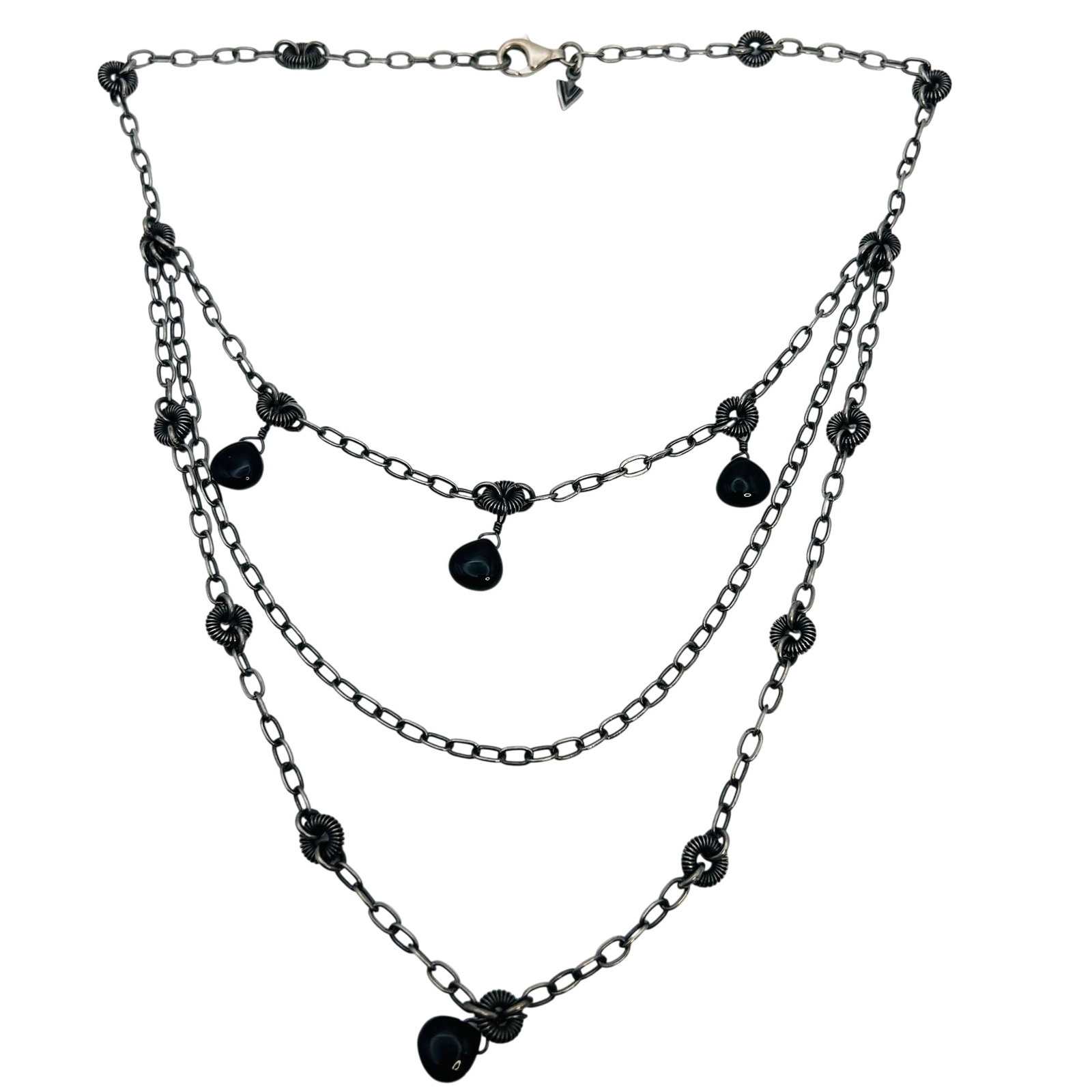 SILPADA ONYX Sterling Triple Graduated Linked Chain Necklace 26 G: SILPADA ONYX Sterling triple graduated linked chain necklace 26 g