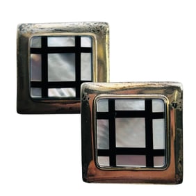 Mother Of Pearl Artist Signed Sterling Square Earrings 9.24 G