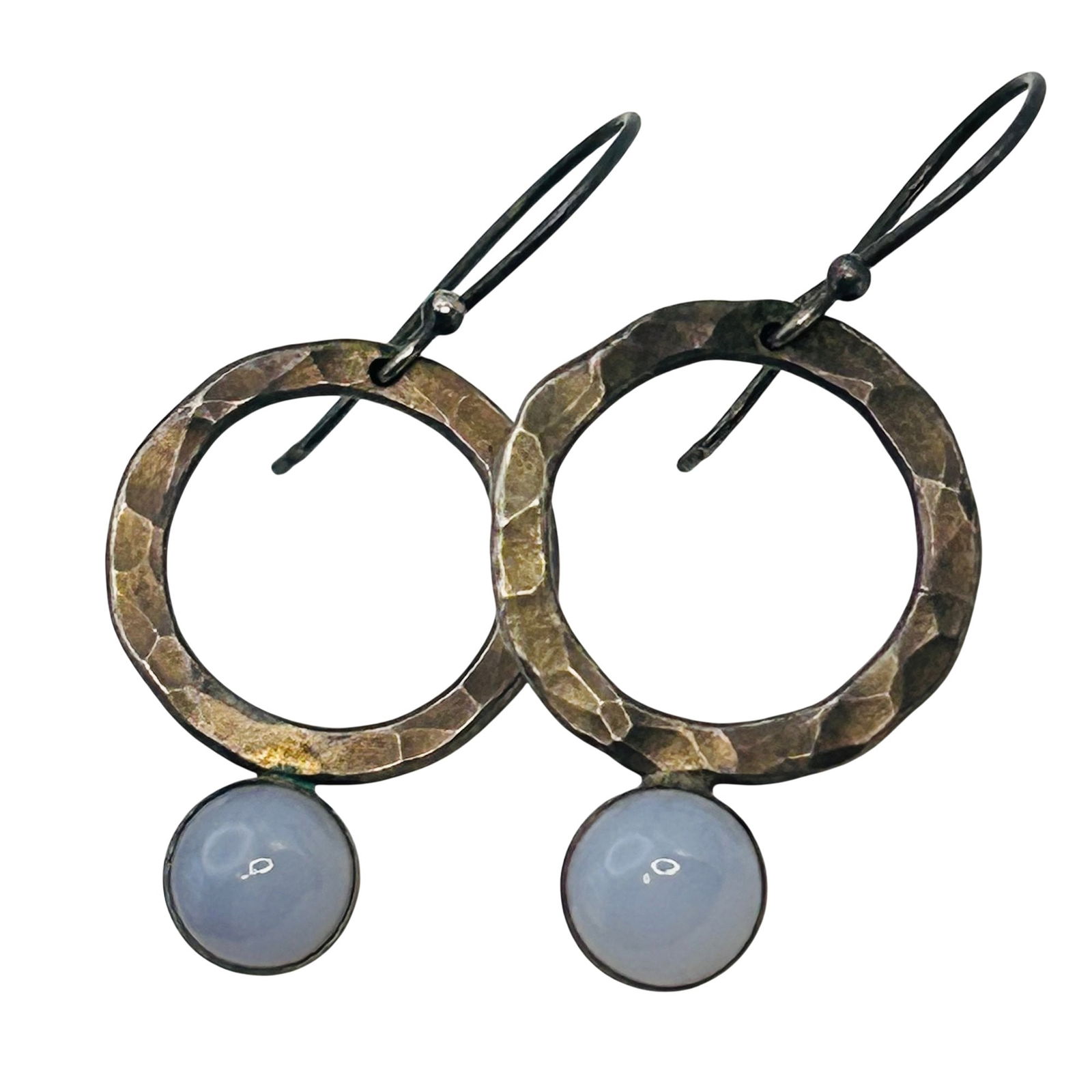 Sterling Hammer Circle Cut Out Dangle Earrings 5.93 G (1 of 6)
