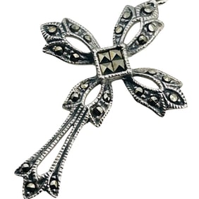 MARCASITE Sterling Ornate Cross Pendant 4.22 G