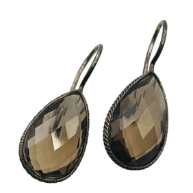 Smoky Quartz Sterling Teardrop Hook Back Earrings 3.9 G