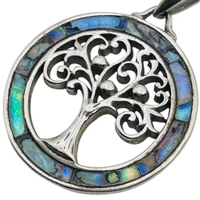 Abalone Sterling Circle Tree Pendant 5.22 G