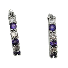 Amethyst Cubic Zirconia, Sterling Hinge Hoop, Earrings, 2.5 G