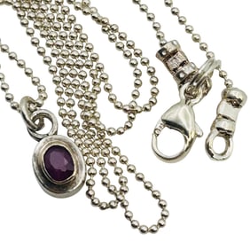 Sterling Ruby Pendant 16inch Sterling Bead Chain 2.59 G