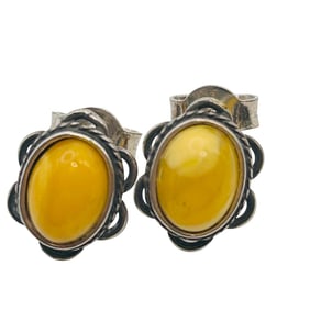 Butterscotch Amber Sterling Stud Earrings 2.17 G