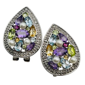 Topaz Citrine Garnet Peridot Amethyst Sterling Teardrop Earrings 7.95 G