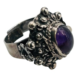ACM TAXCO Mexico, Amethyst Statement Ring Adjustable Sizes 7-9, 7.8 G