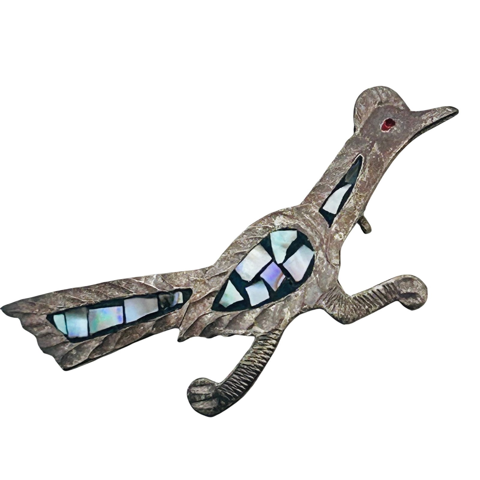 Mexico Abalone Sterling Road Runner Pin 3.96 G: Mexico abalone sterling Road runner pin 3.96 g