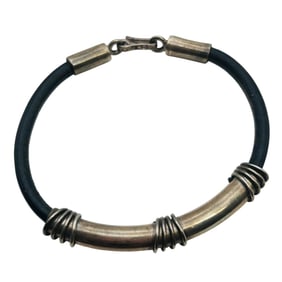 Mexico, Sterling Hook Clasp Leather Cord Bracelet 20 G