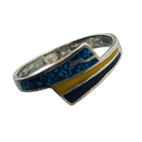 TR-58 Taxco Mexico, Sterling Inlay Stone Ring Size 4.5, 1.09 G