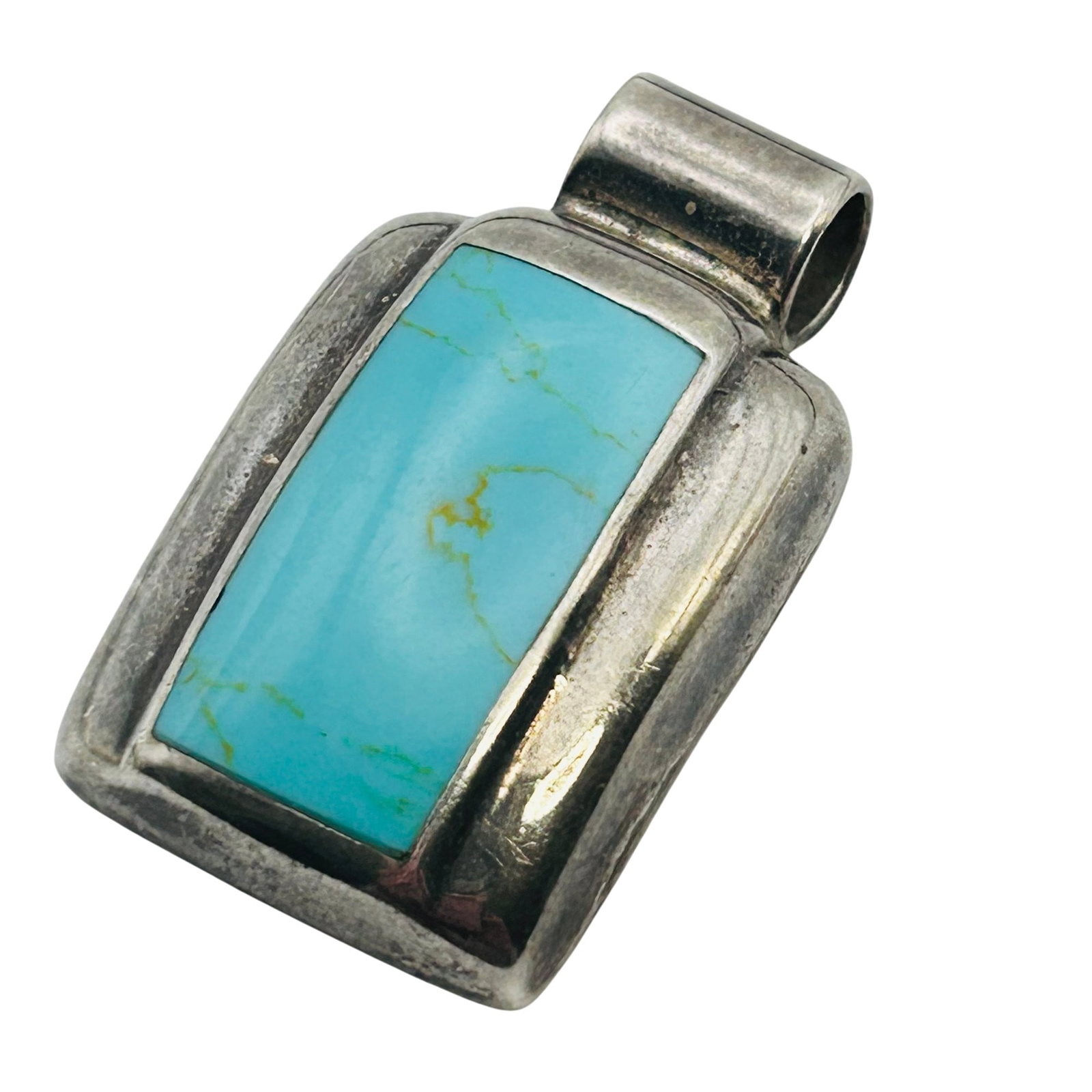 Mexico, Sterling Turquoise Rectangular Pendant 12.32 G: Mexico Sterling turquoise rectangular pendant 12.32 g