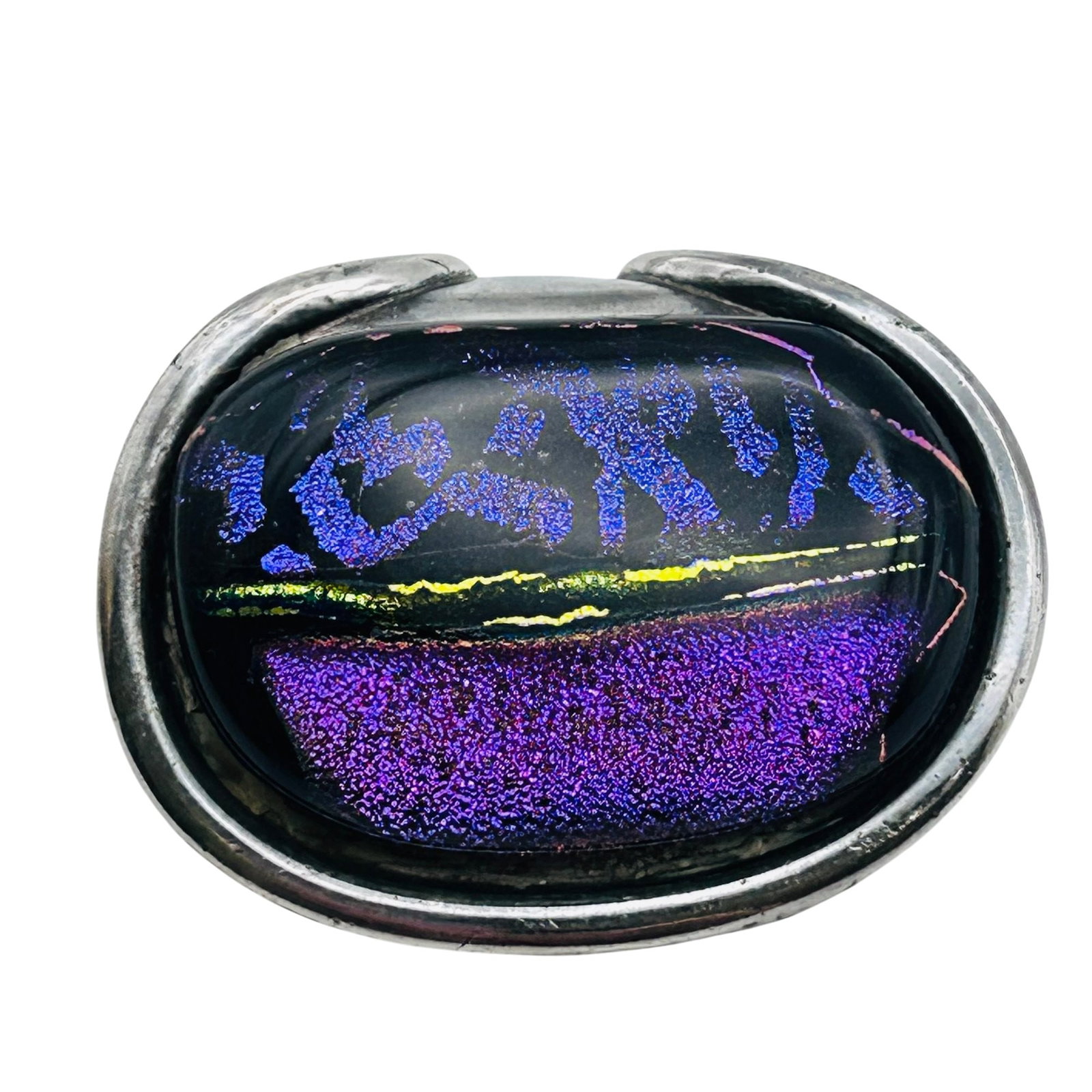 Artist Signed Gera Sterling Mexico Dichroic Glass Pendant 30.24 G: Artist signed Gera Sterling Mexico dichroic glass pendant 30.24 g