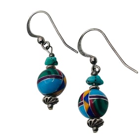 Southwest Sterling Multi Gemstone Sterling Dangle Earrings 3.67 G