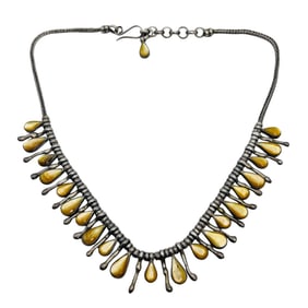 Southwest Mother Pearl, Teardrop Sterling Bead And Chain Cleopatra Necklace 39 G