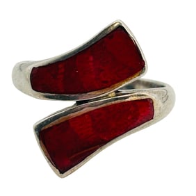 Southwest Coral Sterling Bypass Ring Size 8, 4.4 G