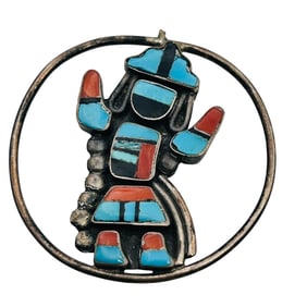 Vintage Zuni, Rainbow Man Sterling Pendant 5.51 G
