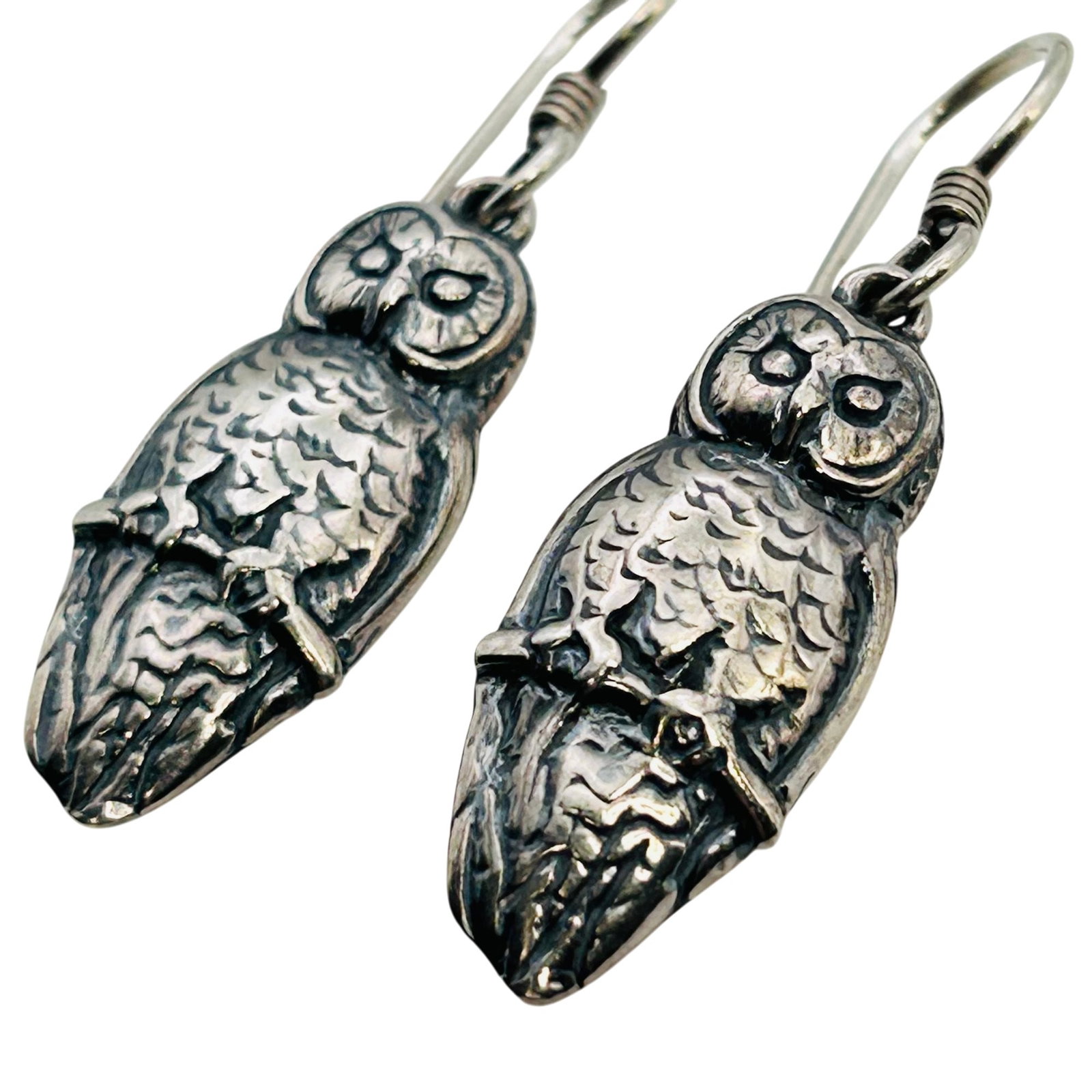 Native Signed COV 1990 Sterling Owl Earrings 5.17 G: Native signed COV 1990 Sterling owl earrings 5.17 g