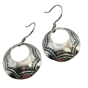 Native Sterling Round Cut Out Hook Back Earrings 5.11 G