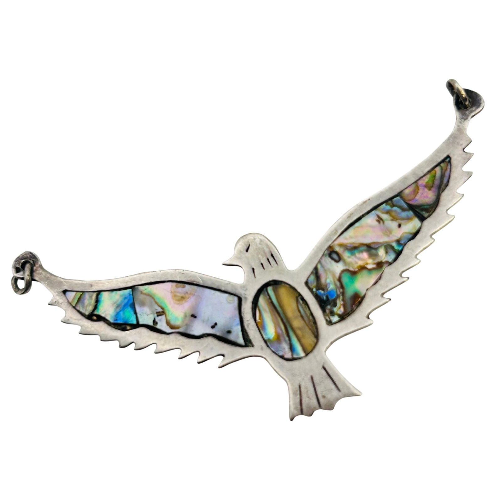 Native Sterling Abalone Bird Spreading Wings Pendant 3.14 G: Native Sterling abalone bird spreading wings pendant 3.14 g