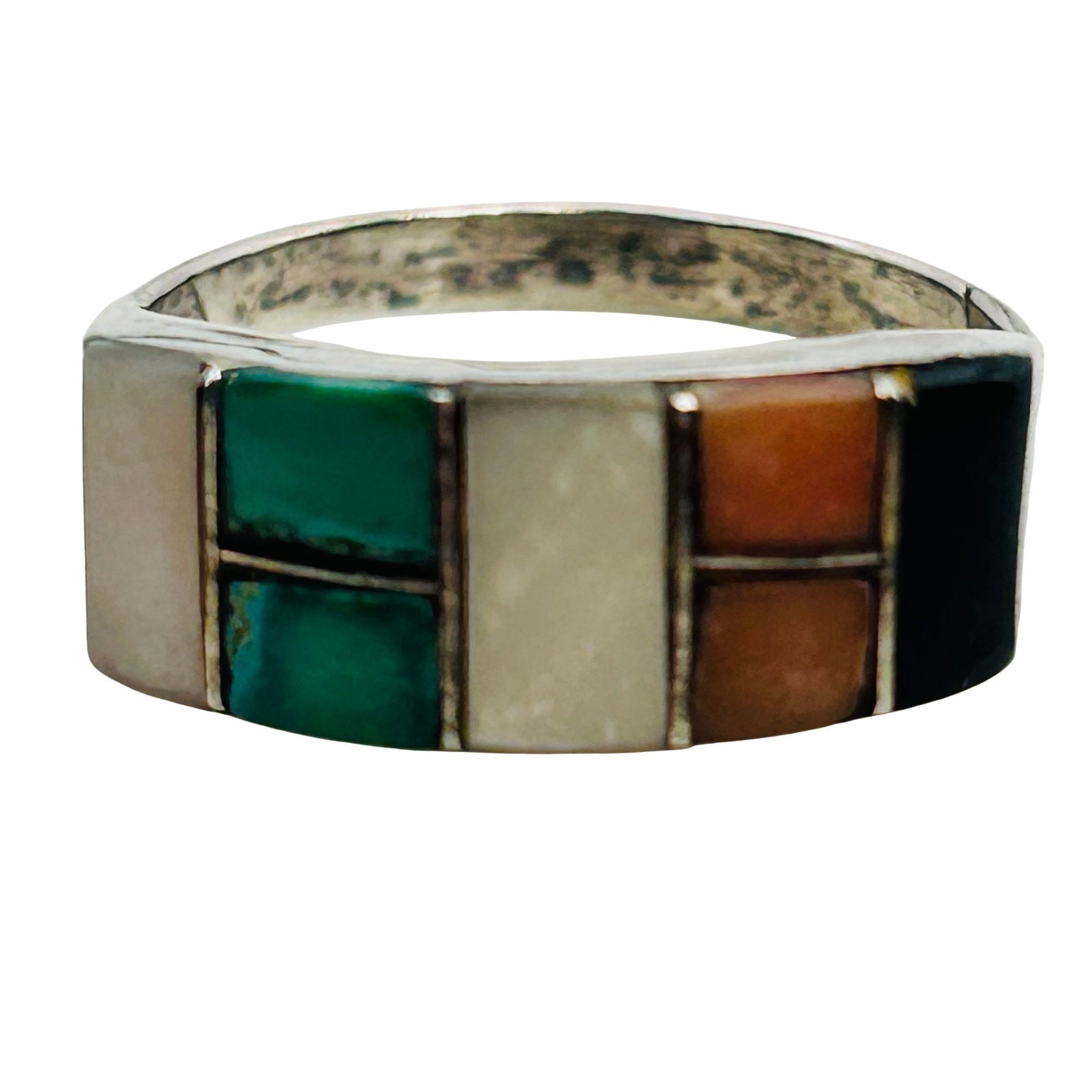 Native Sterling Inlay Stone Band Size 7, 2.28 G: Native sterling inlay stone band size 7 2.28 g