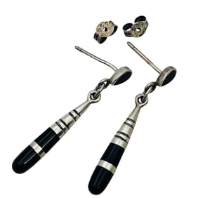 Native ONYX Sterling Dangle Earrings 2.73 G