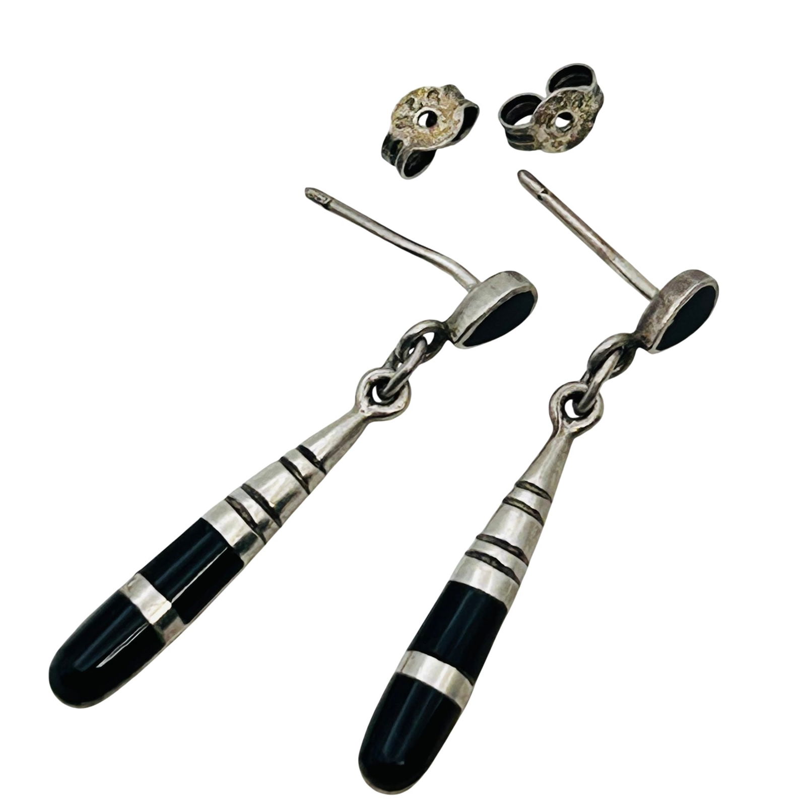 Native ONYX Sterling Dangle Earrings 2.73 G (1 of 4)