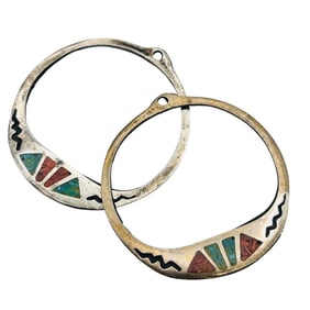 SW. Open Circle Crushed Turquoise Stone Earrings No Hooks Included 7 G