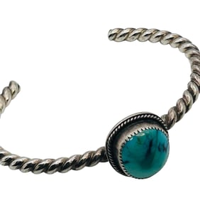 Native Turquoise Stone Sterling Twisted Cuff Bracelet 21.59 G