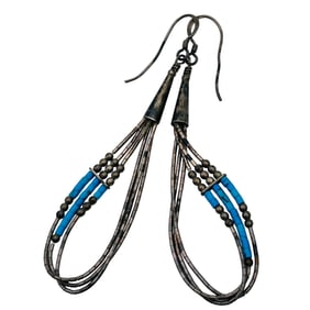 Southwest Sterling Turquoise Bead Dangle Earrings 4.23 G