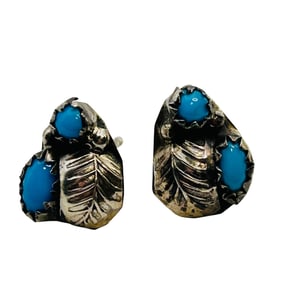 Navajo Sterling Turquoise Stud Earrings 1.31 G