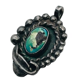 Vintage Navajo Turquoise Sterling Pendant 5.85g