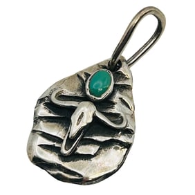 Navajo Sterling Turquoise Raised Bull Head Skull Pendant 8.66g