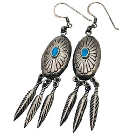 Southwest Sterling Turquoise Dangle Earring 6.4 G