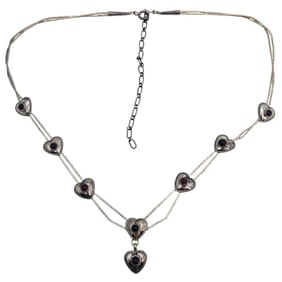 Quoc Trading Southwest Sterling Bead And Heart Necklace 18 Inch With 4 Inch Adjustable Chain 10.9 G