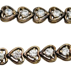 Rhinestone Sterling Heart Tennis Bracelet 8 Inch, 12.9 G