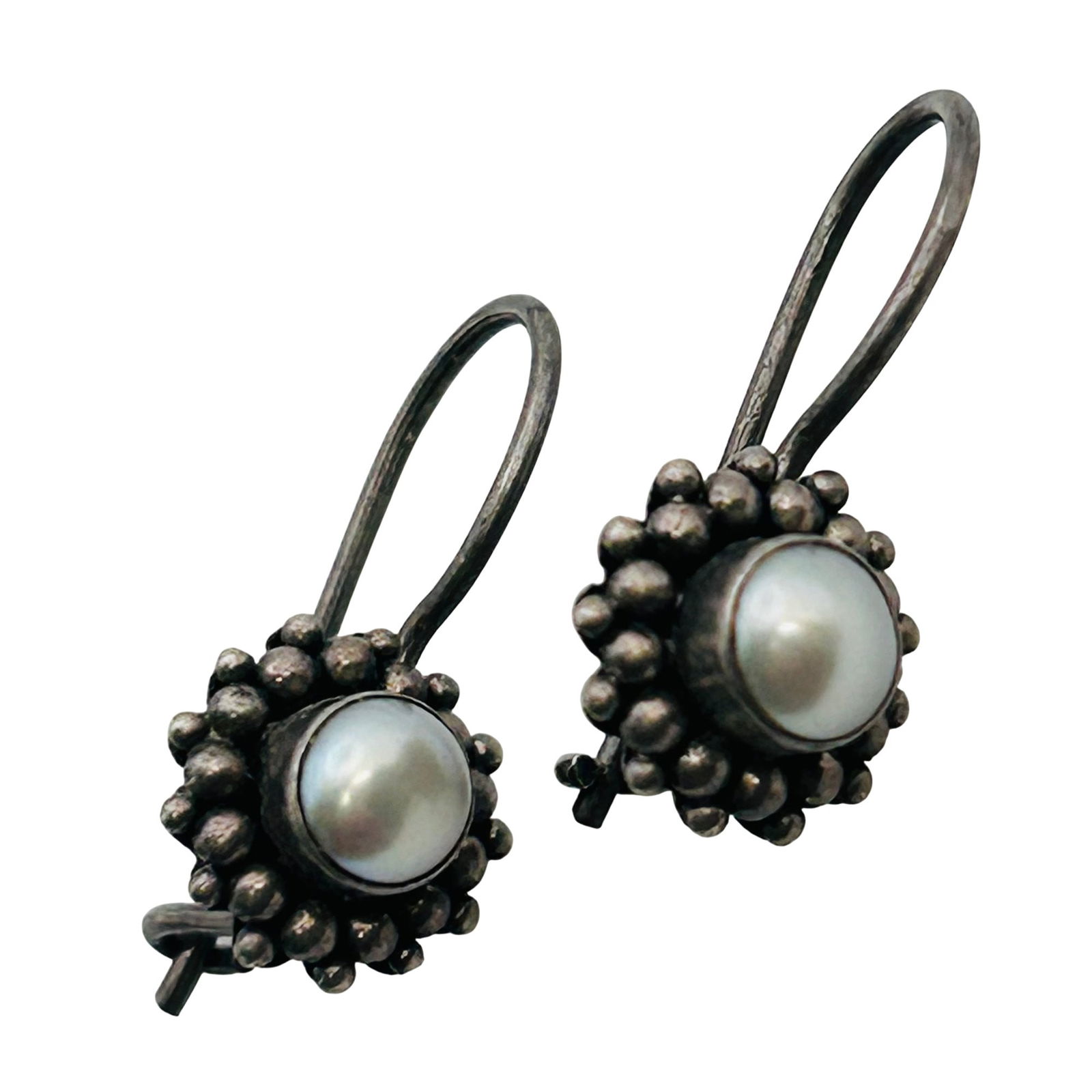 Pearl Sterling Hook Back Earrings 2.26 G (1 of 4)