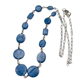 Blue Spinel Sterling Chain Necklace 18 Inch, 12.5 G