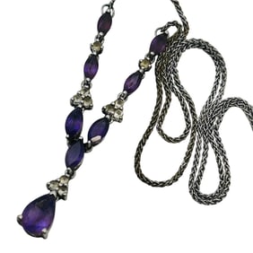 Amethyst Spinel Lariat Pendant Sterling Necklace 18 Inch 5.15 G