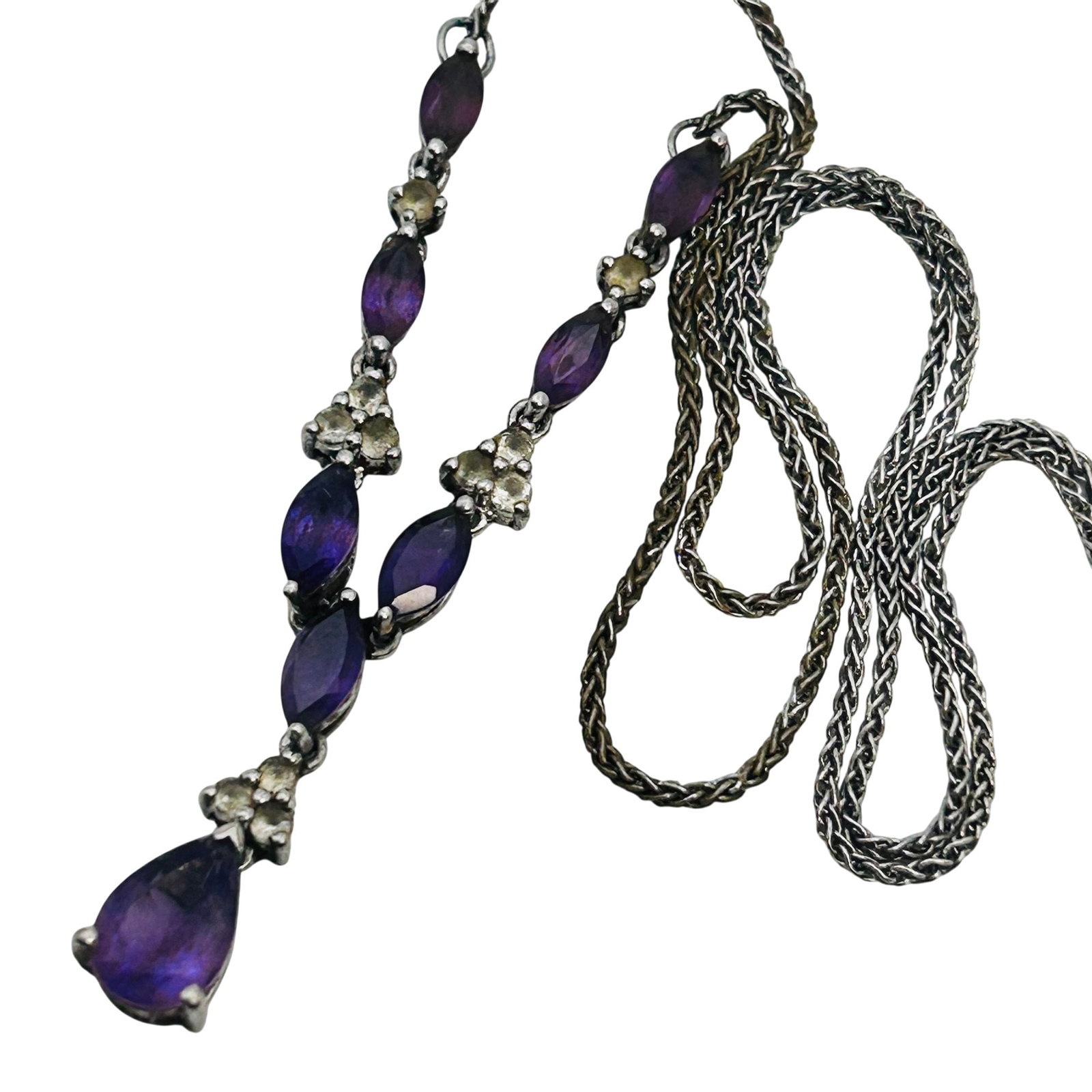 Amethyst Spinel Lariat Pendant Sterling Necklace 18 Inch 5.15 G: Amethyst spinel lariat pendant sterling necklace 18 inch 5.15 g