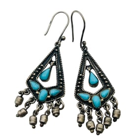 Southwest Turquoise Sterling Chandelier Earrings 14g